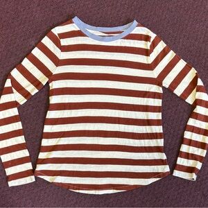 Madewell Striped Long Sleeve Ringer Tee, Burnt Orange and Baby Blue